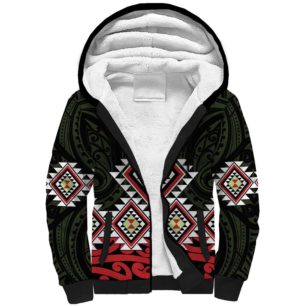 Kia Ora Aotearoa Sherpa Hoodie 2025 Pasifika Maori Taniko Motifs LT14 Unisex Black - Polynesian Pride