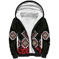 Kia Ora Aotearoa Sherpa Hoodie 2025 Pasifika Maori Taniko Motifs LT14 Unisex Black - Polynesian Pride