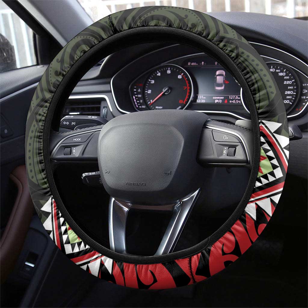 Kia Ora Aotearoa Steering Wheel Cover 2025 Pasifika Maori Taniko Motifs LT14 - Polynesian Pride