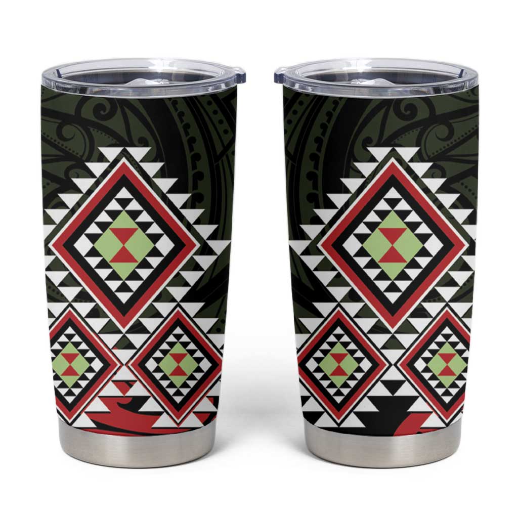 Kia Ora Aotearoa Tumbler Cup 2025 Pasifika Maori Taniko Motifs LT14 Black - Polynesian Pride