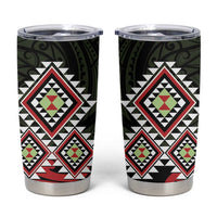Kia Ora Aotearoa Tumbler Cup 2025 Pasifika Maori Taniko Motifs LT14 Black - Polynesian Pride