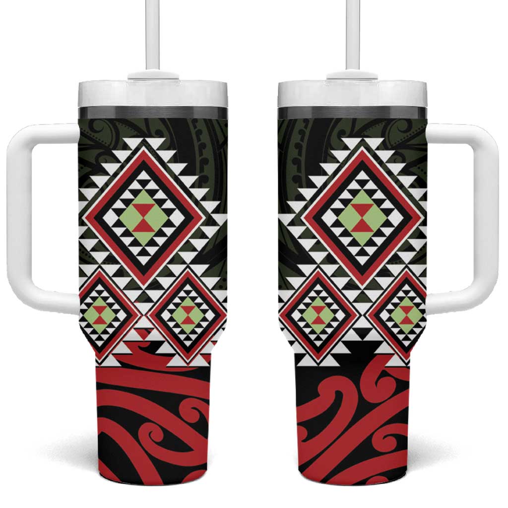 Kia Ora Aotearoa Tumbler With Handle 2025 Pasifika Maori Taniko Motifs LT14 One Size: 40 oz Black - Polynesian Pride