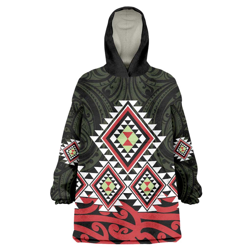 Kia Ora Aotearoa Wearable Blanket Hoodie 2025 Pasifika Maori Taniko Motifs LT14 One Size Black - Polynesian Pride