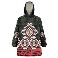 Kia Ora Aotearoa Wearable Blanket Hoodie 2025 Pasifika Maori Taniko Motifs LT14 One Size Black - Polynesian Pride