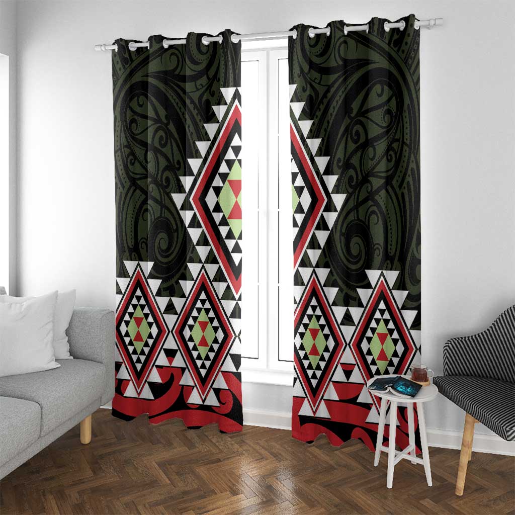 Kia Ora Aotearoa Window Curtain 2025 Pasifika Maori Taniko Motifs LT14 With Grommets Black - Polynesian Pride