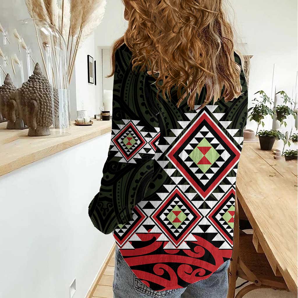 Kia Ora Aotearoa Women Casual Shirt 2025 Pasifika Maori Taniko Motifs