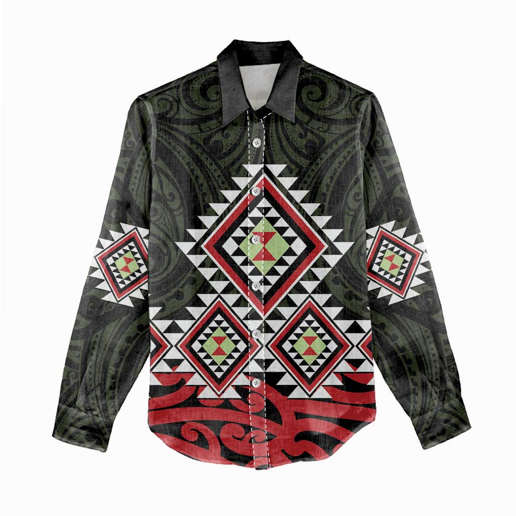 Kia Ora Aotearoa Women Casual Shirt 2025 Pasifika Maori Taniko Motifs