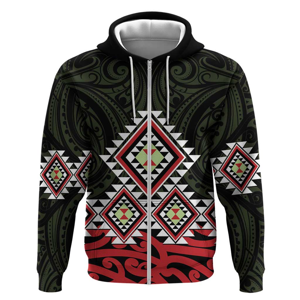 Kia Ora Aotearoa Zip Hoodie 2025 Pasifika Maori Taniko Motifs