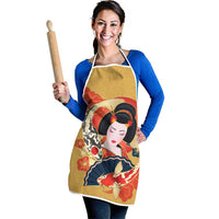 Japanese Geisha Koi Fish Apron Cherry Blossoms Yellow Seigaiha Pattern LT14 - Polynesian Pride