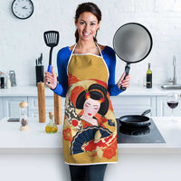 Japanese Geisha Koi Fish Apron Cherry Blossoms Yellow Seigaiha Pattern LT14 - Polynesian Pride
