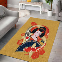 Japanese Geisha Koi Fish Area Rug Cherry Blossoms Yellow Seigaiha Pattern LT14 - Polynesian Pride
