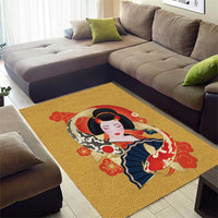 Japanese Geisha Koi Fish Area Rug Cherry Blossoms Yellow Seigaiha Pattern LT14 - Polynesian Pride