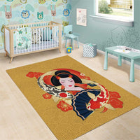 Japanese Geisha Koi Fish Area Rug Cherry Blossoms Yellow Seigaiha Pattern LT14 - Polynesian Pride