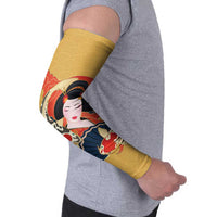 Japanese Geisha Koi Fish Arm Sleeves Cherry Blossoms Yellow Seigaiha Pattern - Polynesian Pride