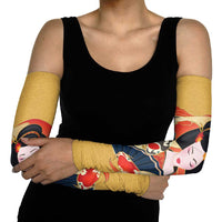 Japanese Geisha Koi Fish Arm Sleeves Cherry Blossoms Yellow Seigaiha Pattern - Polynesian Pride