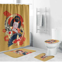 Japanese Geisha Koi Fish Bathroom Set Cherry Blossoms Yellow Seigaiha Pattern - Polynesian Pride