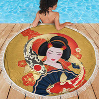 Japanese Geisha Koi Fish Beach Blanket Cherry Blossoms Yellow Seigaiha Pattern LT14 - Polynesian Pride