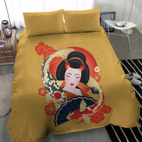 Japanese Geisha Koi Fish Bedding Set Cherry Blossoms Yellow Seigaiha Pattern LT14 - Polynesian Pride