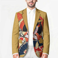 Japanese Geisha Koi Fish Blazer Cherry Blossoms Yellow Seigaiha Pattern LT14 - Polynesian Pride