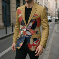 Japanese Geisha Koi Fish Blazer Cherry Blossoms Yellow Seigaiha Pattern LT14 - Polynesian Pride