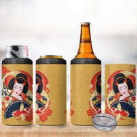 Japanese Geisha Koi Fish 4 in 1 Can Cooler Tumbler Cherry Blossoms Yellow Seigaiha Pattern LT14 - Polynesian Pride