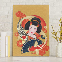 Japanese Geisha Koi Fish Canvas Wall Art Cherry Blossoms Yellow Seigaiha Pattern LT14 Without Frame Yellow - Polynesian Pride
