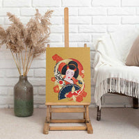 Japanese Geisha Koi Fish Canvas Wall Art Cherry Blossoms Yellow Seigaiha Pattern LT14 - Polynesian Pride