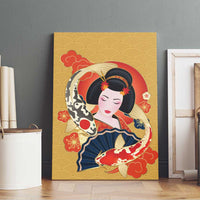 Japanese Geisha Koi Fish Canvas Wall Art Cherry Blossoms Yellow Seigaiha Pattern LT14 - Polynesian Pride