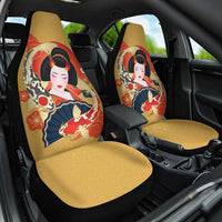 Japanese Geisha Koi Fish Car Seat Cover Cherry Blossoms Yellow Seigaiha Pattern - Polynesian Pride