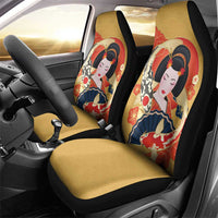 Japanese Geisha Koi Fish Car Seat Cover Cherry Blossoms Yellow Seigaiha Pattern - Polynesian Pride