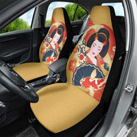 Japanese Geisha Koi Fish Car Seat Cover Cherry Blossoms Yellow Seigaiha Pattern - Polynesian Pride