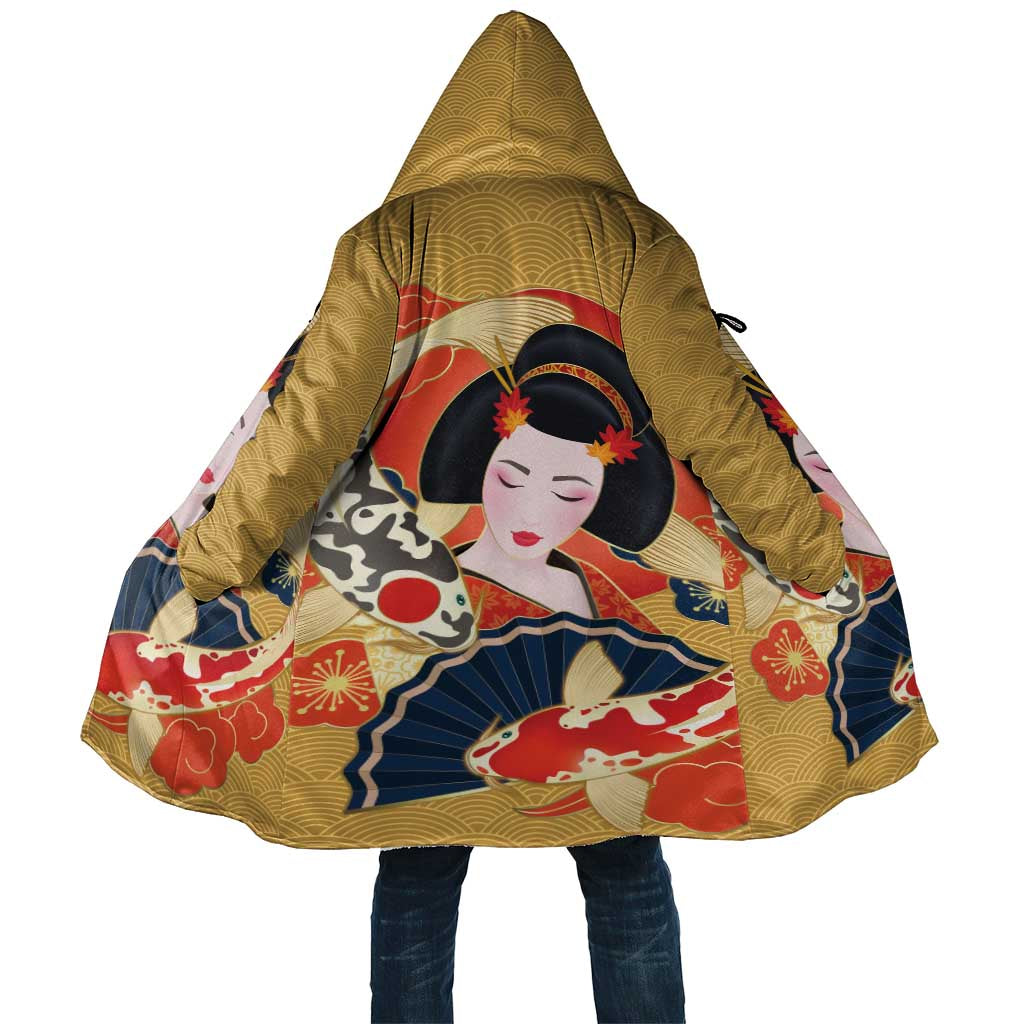 Japanese Geisha Koi Fish Cloak Cherry Blossoms Yellow Seigaiha Pattern LT14 Unisex Yellow - Polynesian Pride