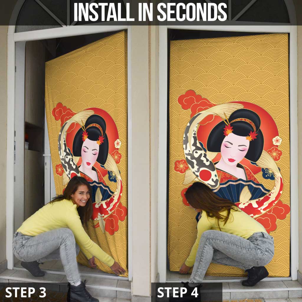 Japanese Geisha Koi Fish Door Cover Cherry Blossoms Yellow Seigaiha Pattern LT14 - Polynesian Pride