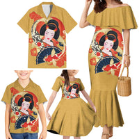 Japanese Geisha Koi Fish Family Matching Mermaid Dress and Hawaiian Shirt Cherry Blossoms Yellow Seigaiha Pattern - Polynesian Pride