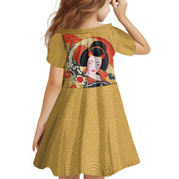 Japanese Geisha Koi Fish Family Matching Off The Shoulder Long Sleeve Dress and Hawaiian Shirt Cherry Blossoms Yellow Seigaiha Pattern - Polynesian Pride