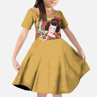 Japanese Geisha Koi Fish Family Matching Off Shoulder Maxi Dress and Hawaiian Shirt Cherry Blossoms Yellow Seigaiha Pattern - Polynesian Pride