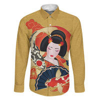 Japanese Geisha Koi Fish Family Matching Off Shoulder Short Dress and Hawaiian Shirt Cherry Blossoms Yellow Seigaiha Pattern - Polynesian Pride