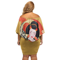 Japanese Geisha Koi Fish Family Matching Off Shoulder Short Dress and Hawaiian Shirt Cherry Blossoms Yellow Seigaiha Pattern - Polynesian Pride