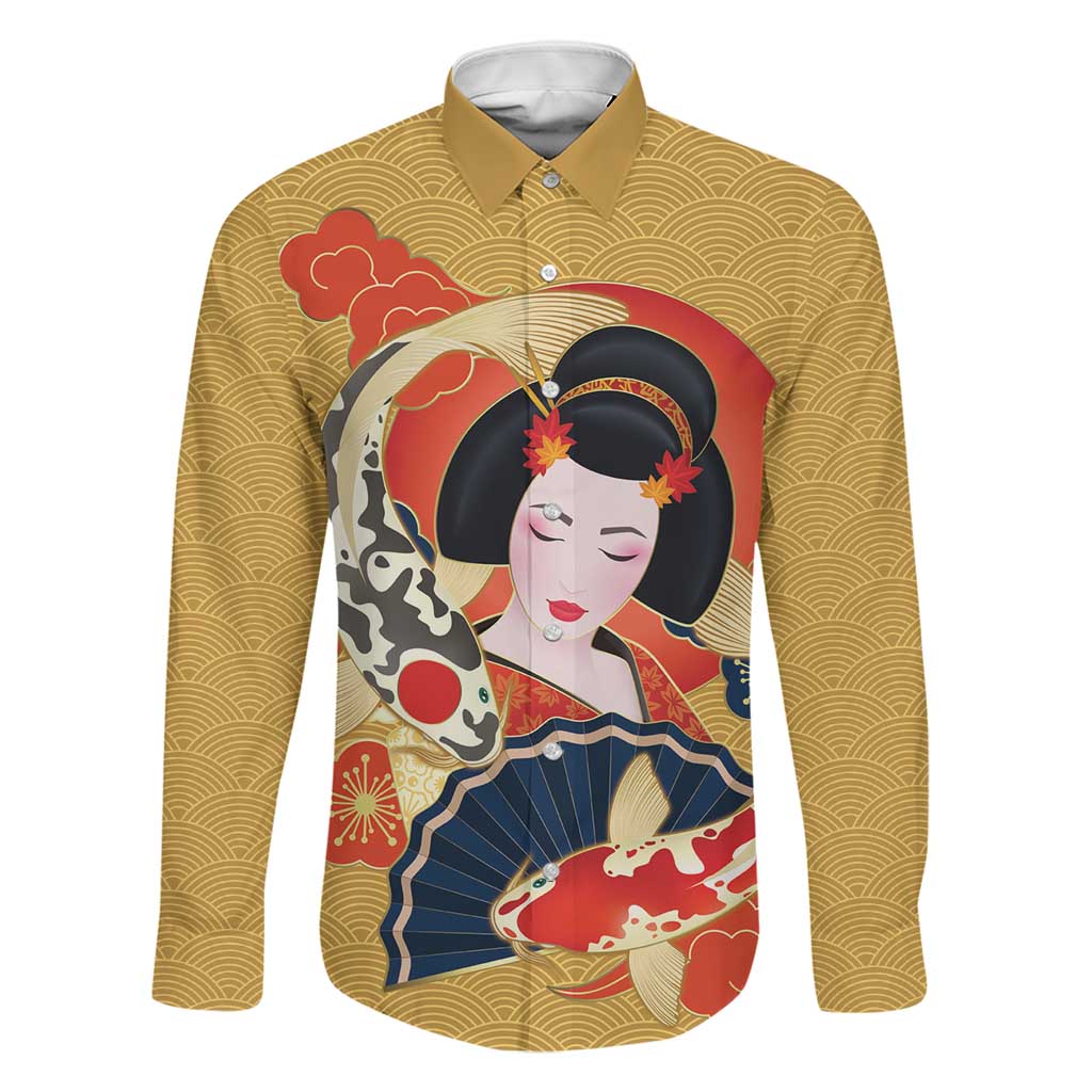 Japanese Geisha Koi Fish Family Matching Puletasi and Hawaiian Shirt Cherry Blossoms Yellow Seigaiha Pattern - Polynesian Pride