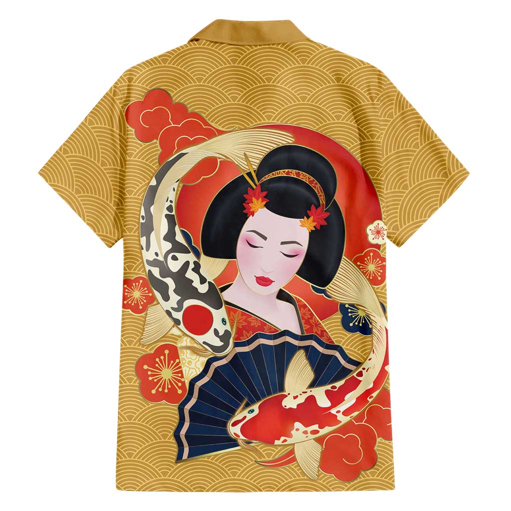 Japanese Geisha Koi Fish Family Matching Tank Maxi Dress and Hawaiian Shirt Cherry Blossoms Yellow Seigaiha Pattern - Polynesian Pride