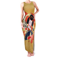 Japanese Geisha Koi Fish Family Matching Tank Maxi Dress and Hawaiian Shirt Cherry Blossoms Yellow Seigaiha Pattern - Polynesian Pride
