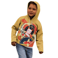 Japanese Geisha Koi Fish Kid Hoodie Cherry Blossoms Yellow Seigaiha Pattern LT14 - Polynesian Pride