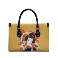 Japanese Geisha Koi Fish Leather Bag Cherry Blossoms Yellow Seigaiha Pattern LT14 - Polynesian Pride