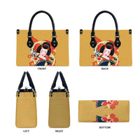 Japanese Geisha Koi Fish Leather Bag Cherry Blossoms Yellow Seigaiha Pattern LT14 - Polynesian Pride