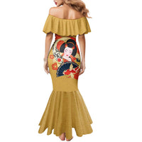 Japanese Geisha Koi Fish Mermaid Dress Cherry Blossoms Yellow Seigaiha Pattern LT14 - Polynesian Pride