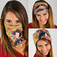 Japanese Geisha Koi Fish Neck Gaiter Cherry Blossoms Yellow Seigaiha Pattern LT14 - Polynesian Pride