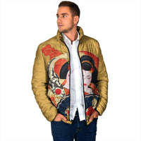 Japanese Geisha Koi Fish Padded Jacket Cherry Blossoms Yellow Seigaiha Pattern LT14 - Polynesian Pride