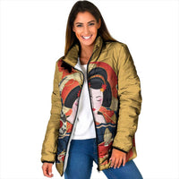 Japanese Geisha Koi Fish Padded Jacket Cherry Blossoms Yellow Seigaiha Pattern LT14 Women Yellow - Polynesian Pride
