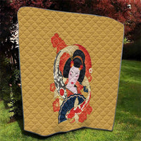 Japanese Geisha Koi Fish Quilt Cherry Blossoms Yellow Seigaiha Pattern - Polynesian Pride