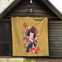 Japanese Geisha Koi Fish Quilt Cherry Blossoms Yellow Seigaiha Pattern - Polynesian Pride